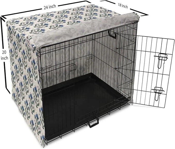 Ambesonne Floral Dog Crate Cover, Rhythmic Leaves Flowers Blossoms Nostalgic Style, Easy to Use Pet Kennel Cover for Cats ...