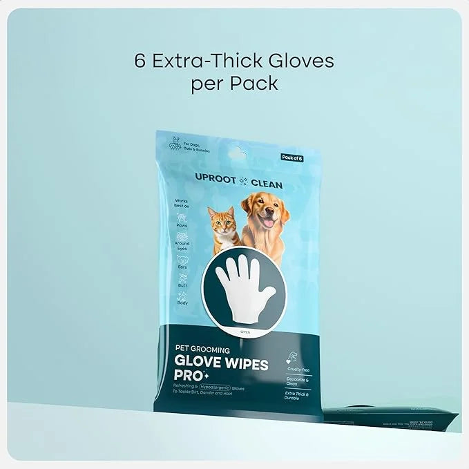 Uproot Clean Dog Cleaning Gloves: 1 Month Supply - Extra-Thick Pet Glove Wipes for Dogs & Cats - Easy Wipe Paws, Eyes, Ear...