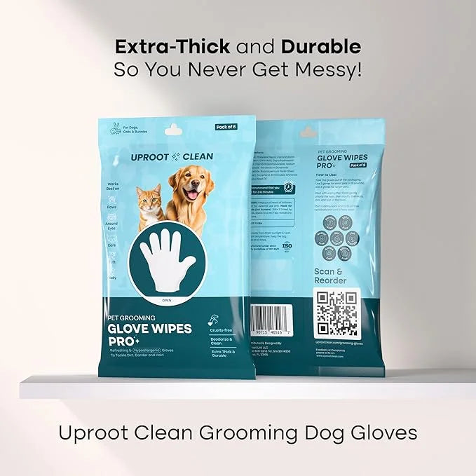 Uproot Clean Dog Cleaning Gloves: 1 Month Supply - Extra-Thick Pet Glove Wipes for Dogs & Cats - Easy Wipe Paws, Eyes, Ear...