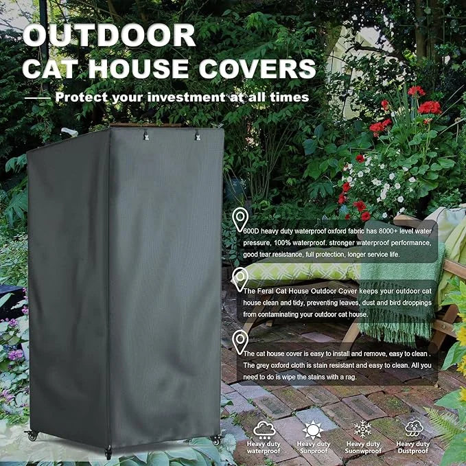 Outdoor Cat House Cover, Extremely Waterproof Feral Cattery Cat Cover, Cat Enclosure Cover, 600 D Heavy Duty Rain Sheet , ...