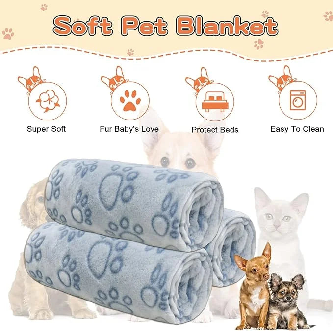 1 Pack 3 Dog Blankets for Small Dogs, Soft Fleece Dog Blanket Fluffy Pet Blanket Warm Sleep Mat Cute Paw Print Puppy Cat B...