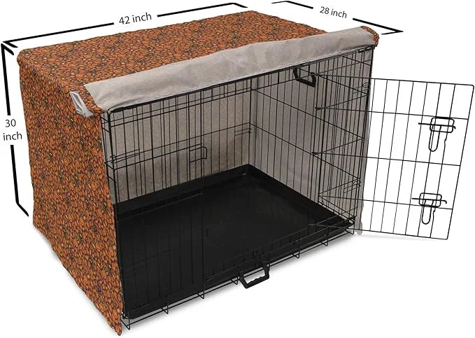 Lunarable Vintage Halloween Dog Crate Cover, Halloween Themed Elements on a Purple Background Scary Mosters, Easy to Use P...