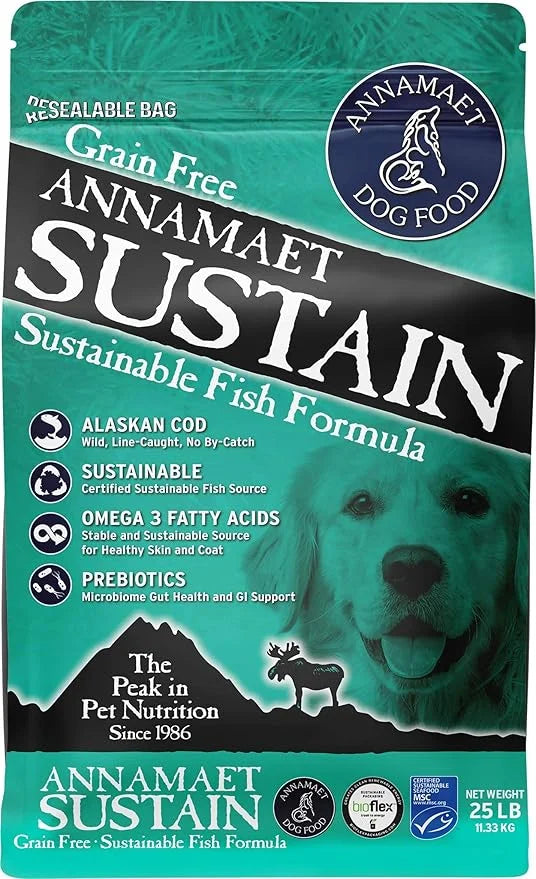 Annamaet Grain-Free Sustain Formula Dry Dog Food, (Line-Caught Cod & Free-Range Turkey), 25-lb Bag - Product Image