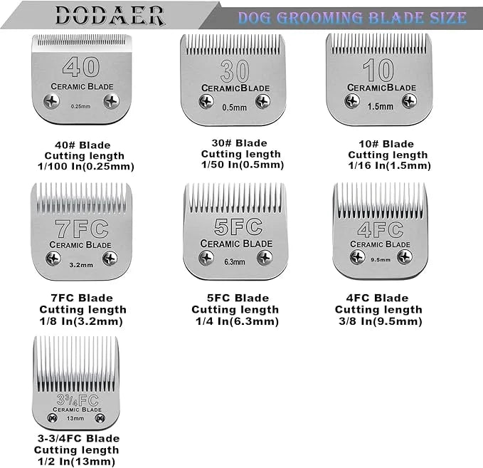 Size 40/10/7F/5F/4F Detachable Pet Dog Grooming Clipper Ceramic Blades Set,Compatible with Andis,Oster A5,Wahl KM10 Series...
