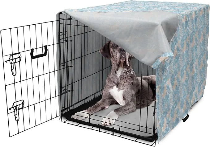 Lunarable Yellow and Blue Dog Crate Cover, Gentle Spring Inspired Flourish Motifs Feminine Bouquet, Easy to Use Pet Kennel...