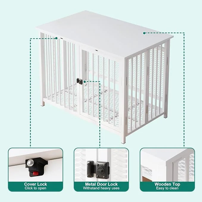 Heavy Duty Dog Crate Furniture, Fully Assembled exc. Locks, All Metal Frame & Wooden Tabletop, Modern Kennel for Small/Med...