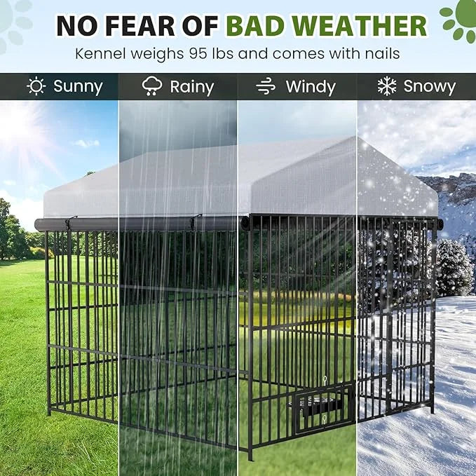 Rovibek Outdoor Dog Kennel with Roof, Dog Kennel Outside with 3 Sides Sun-Proof Cover, Large Outdoor Dog Playpen, Dog Run ...