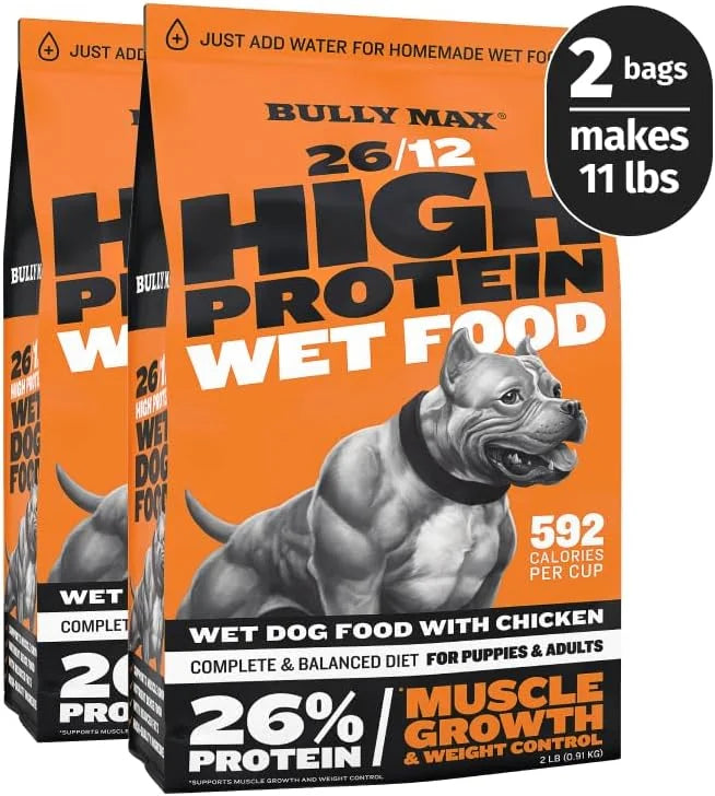 Bully Max Wet Dog Food - Instant Fresh Dehydrated High Protein Soft Puppy & Adult Dog Food with Chicken - Healthy Muscle G...