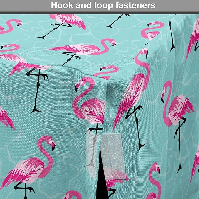Lunarable Turquoise Dog Crate Cover, Repetitive Pink Flamingos on Wavy Water Background Vivid Colors Graphic, Easy to Use ...