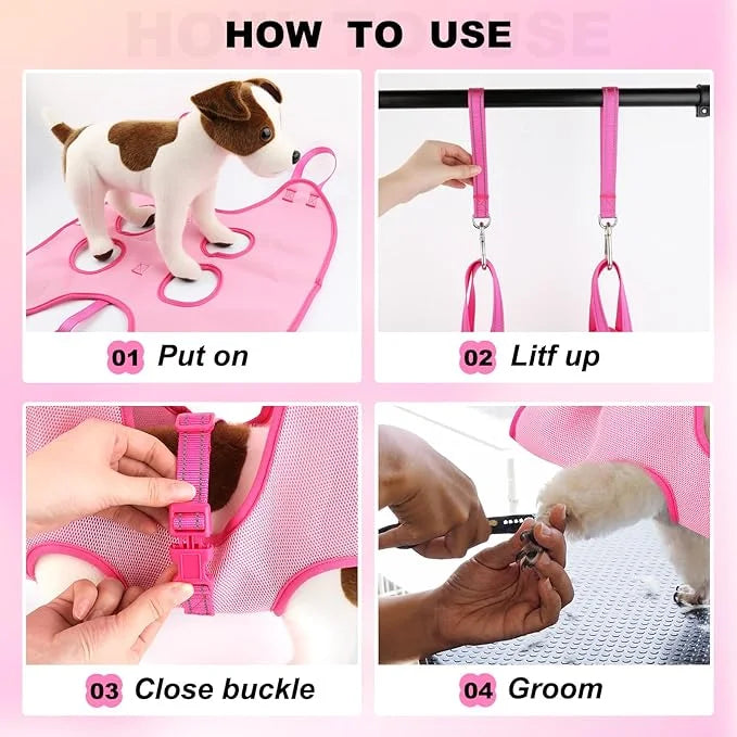 Dog Grooming Hammock - Breathable Pet Grooming Hammock for Small Dogs& Cats, Adjustable Dog Sling Harness with Nail Clippe...