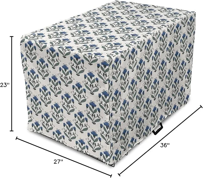 Ambesonne Floral Dog Crate Cover, Rhythmic Leaves Flowers Blossoms Nostalgic Style, Easy to Use Pet Kennel Cover for Mediu...