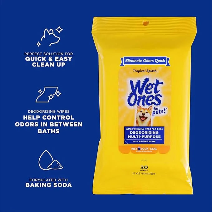 Wet Ones for Pets Deodorizing Multi-Purpose Dog Wipes with Baking Soda, 30 ct - 8 Pack | Dog Deodorizing Wipes for All Dog...