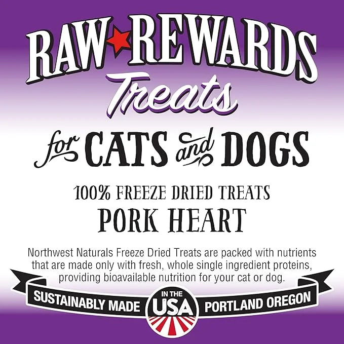 Northwest Naturals Raw Rewards Freeze-Dried Pork Heart Treats for Dogs and Cats - Bite-Sized Pieces - Healthy, 1 Ingredien...