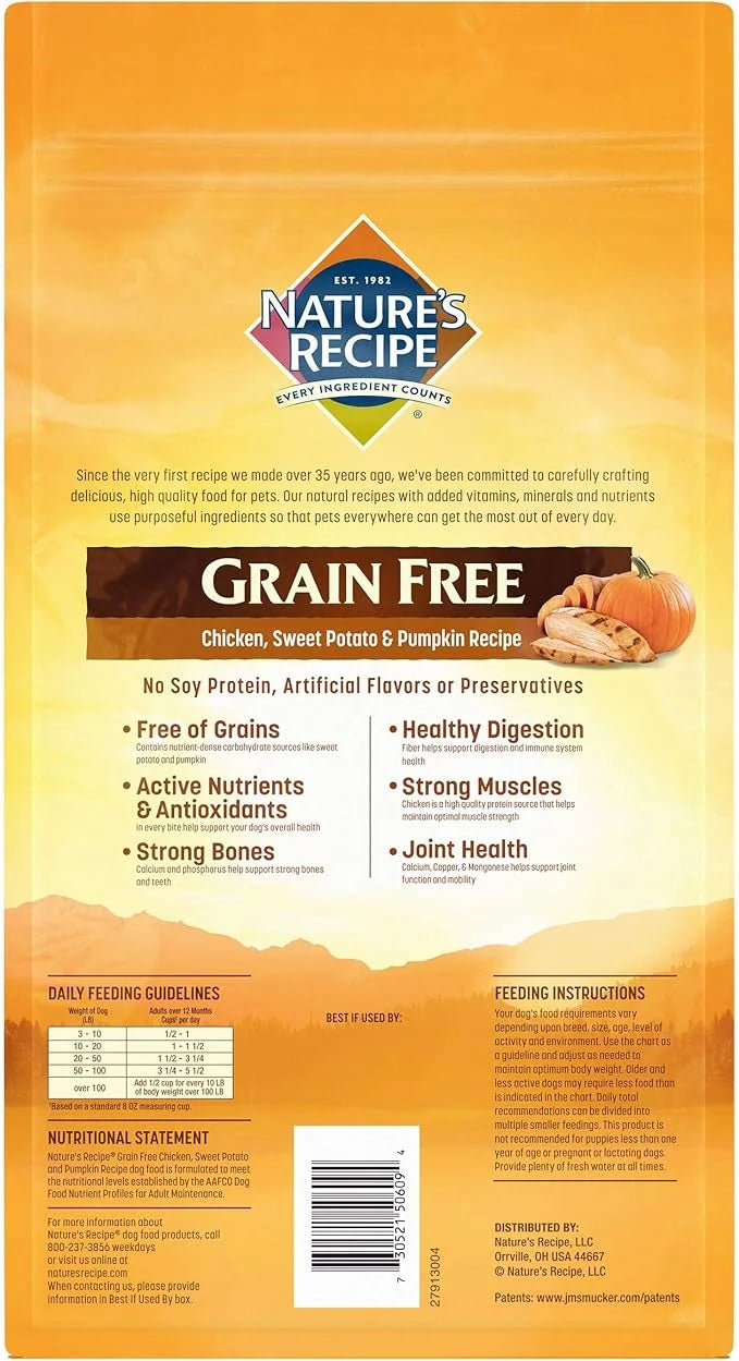 Nature's Recipe Grain Free Dog Food, Chicken, Sweet Potato & Pumpkin Recipe, 4 Pounds, Easy to Digest - Product Image