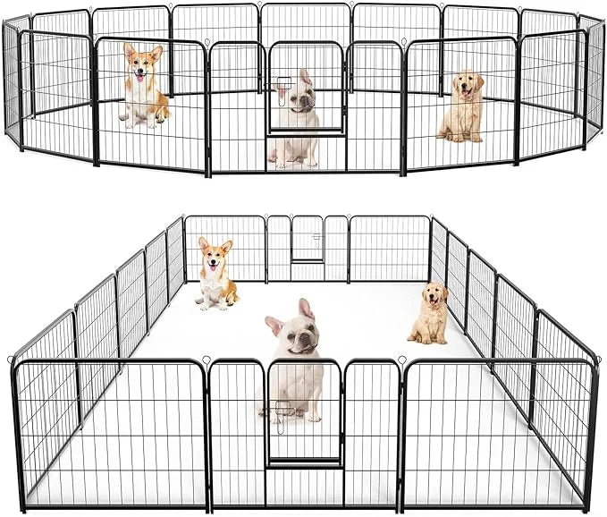 Heavy-Duty Iron Dog Playpen – 16 Panels 24” Durable, Rust-Resistant Pet Fence for Indoor & Outdoor Use, Secure & Spacious ...