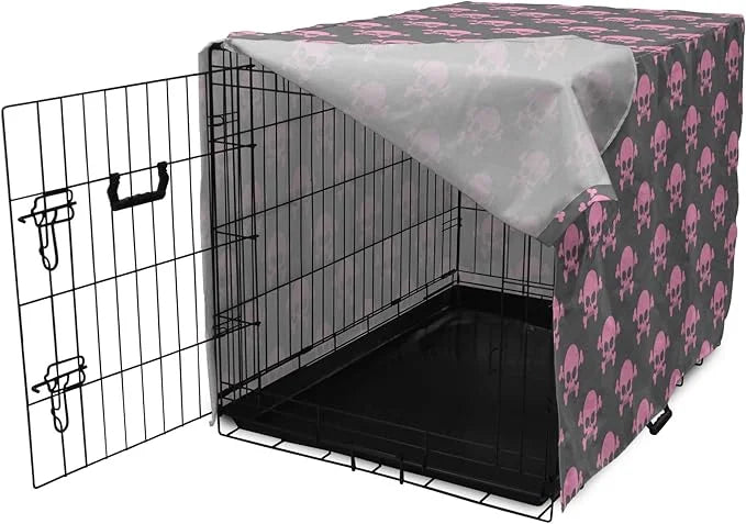 Lunarable Skull Dog Crate Cover, Vivid Pirate on Pale Background Head of a Skeleton and Bones Halloween Themed, Easy to Us...