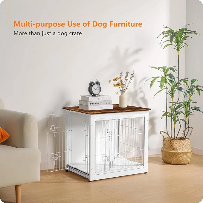 DWANTON Dog Crate Furniture with Cushion, Wooden Kennel Table with Double Doors, Indoor Dog House, Small/Medium/Large Size...