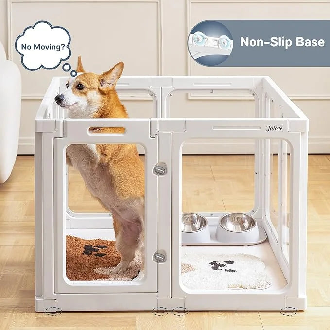 Clear Dog Playpen Indoor, 24" Acrylic Plastic Pet Play Pen with Door, Playpen for Puppy Cat Rabbit Ferret, Easy to Install...