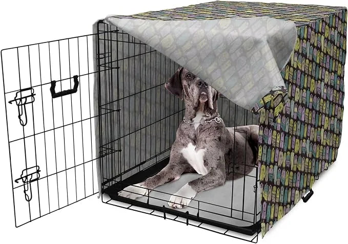 Ambesonne Fashion Dog Crate Cover, Diagonal Vintage Knitted Clothing Outfits Autumn Spring Winter Seasons, Easy to Use Pet...