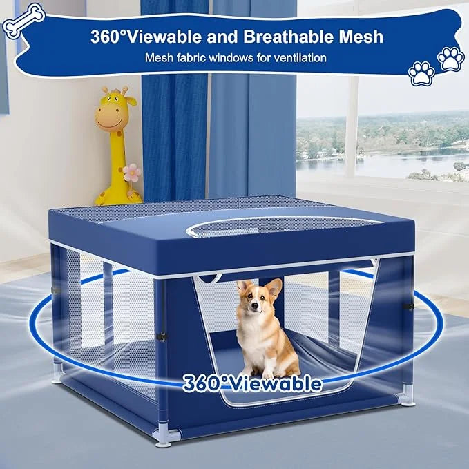 42x42x26 Inches Blue Puppy Playpen with Top Cover, Dog Playpen for Small Dogs, Sturdy Safety Dog Pen with Thickened Fabric...
