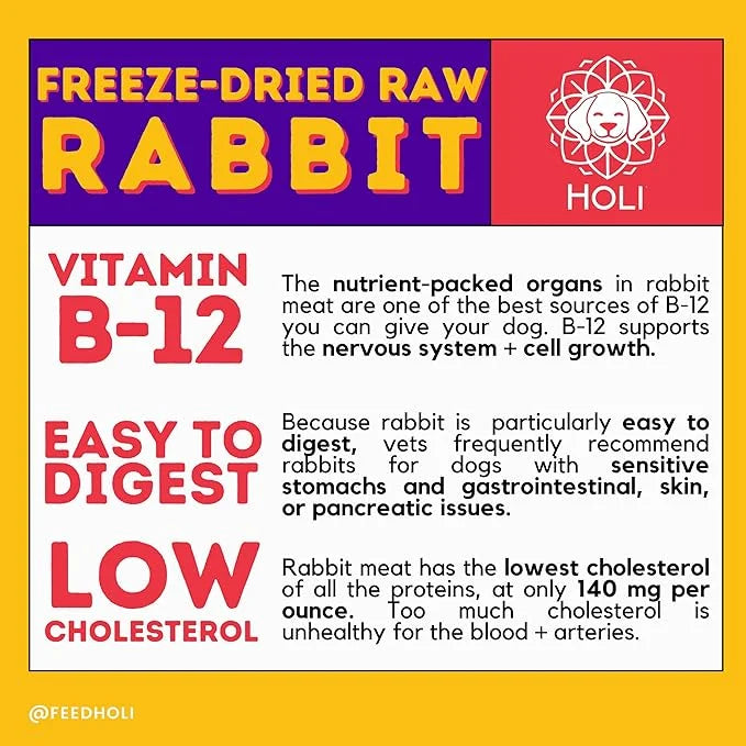 HOLI Freeze Dried Rabbit Treats for Dogs- All Natural Healthy Dog Treats, 100% Made in USA - Single Ingredient - Human Gra...
