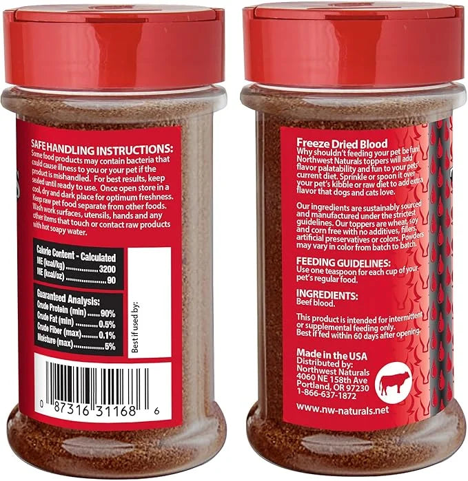Northwest Naturals Freeze-Dried Beef Blood Functional Topper - for Dogs & Cats - Healthy, 1 Ingredient, Human Grade Pet Fo...