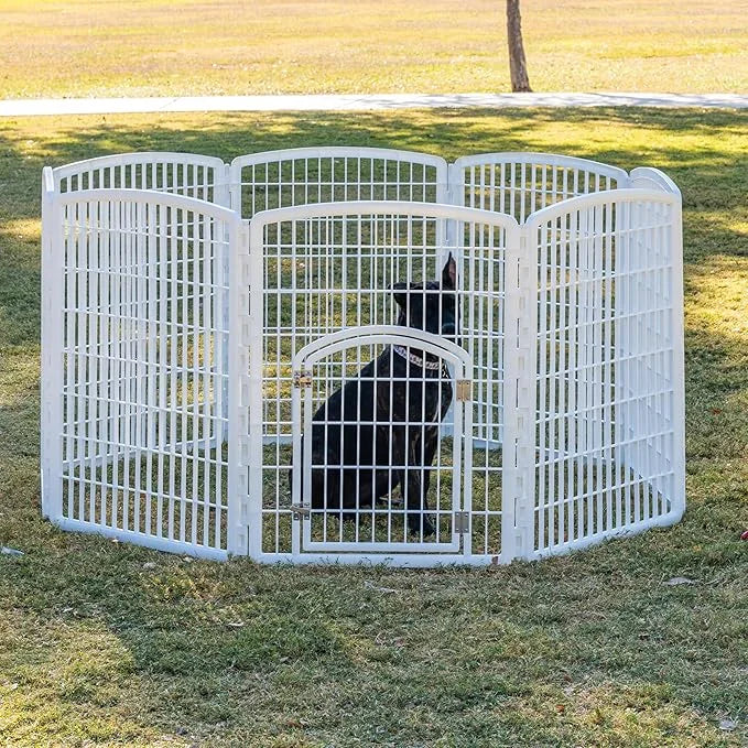 IRIS USA Dog Playpen, 8-Panel 34" Pet Playpen with Door, Puppy Playpen, Indoor/Outdoor Dog Pen, 63 x 63 x 34, Foldable, Cu...
