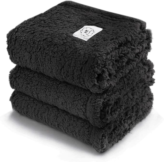 1 Pack 3 Calming Blankets Fluffy Premium Fleece Pet Blanket Soft Sherpa Throw for Dog Puppy Cat Black Medium (30“x20'') - ...