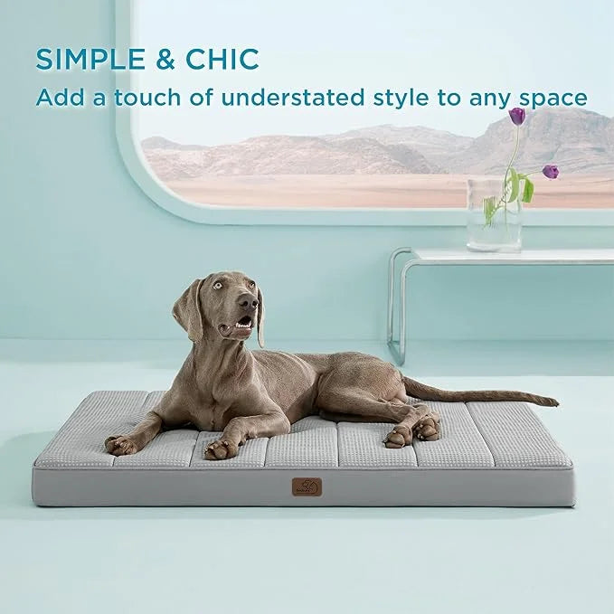 Bedsure Cooling Gel Foam Dog Bed for Large Dogs, Waterproof Orthopedic Egg Foam Dog Bed for Outdoor, Summer Comfort Pet Ma...