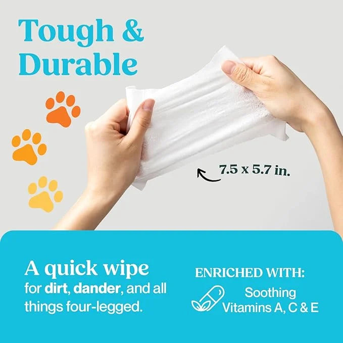 Bulk 4-Pack Travel Dog & Cat Pet Wipes for Small/Medium Pets Cleans Pet Paws Ears Fur Butt & Anal Gland No-Rinse Solution ...
