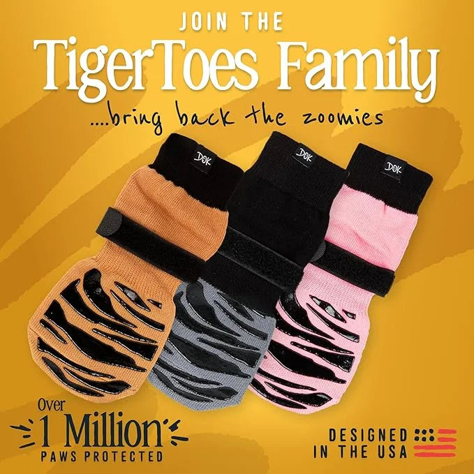 DOK TigerToes Premium Non-Slip Dog Socks for Hardwood Floors - Extra-Thick Grip That Works Even When Twisted - Prevents Li...