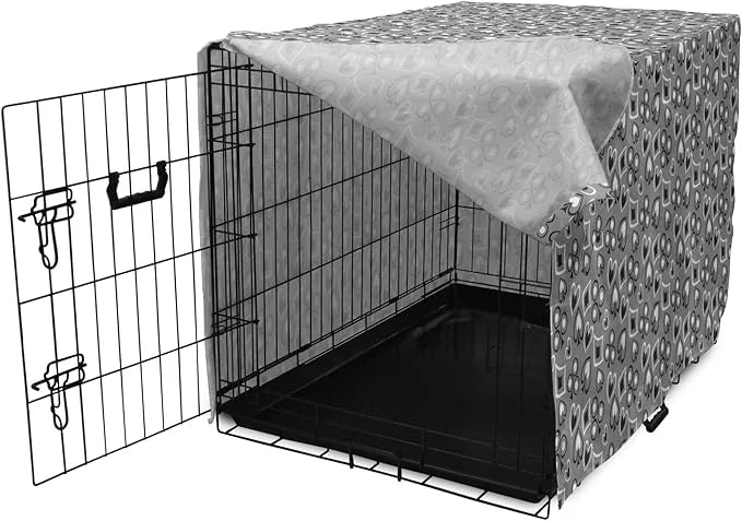 Lunarable Casino Dog Crate Cover, Playing Cards Abstract Style with Monochrome Display Gambling Theme, Easy to Use Pet Ken...