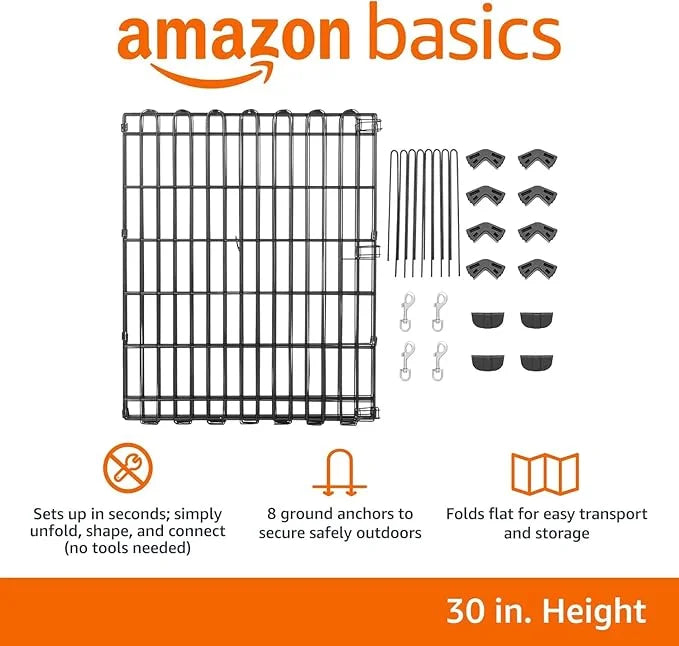 Amazon Basics Foldable Octagonal Metal Exercise Dog Playpen - Indoor/Ou, , Blacktdoor, No Door, Small (8 Panels, 24 x 30),...
