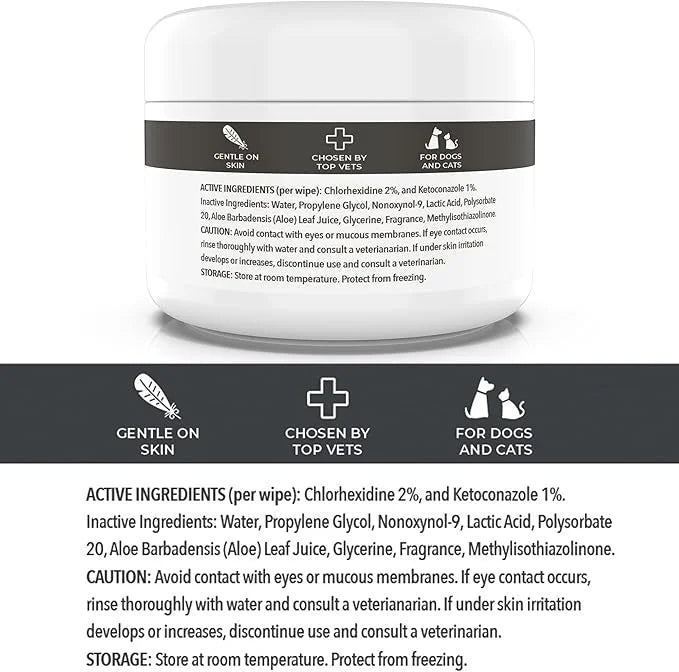 Smiling Paws Pets - Antibacterial & Antifungal Wipe for Dogs & Cats - Contains Ketoconazole & Chlorhexidine - Skin Treatme...