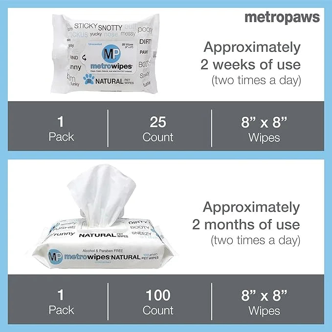 MetroPaws Unscented Dog Wipes, 25 Extra Large, Thick Cleaning Wipes & The Dog Waste Bag Dispenser & Holder, Bag Holder Wit...