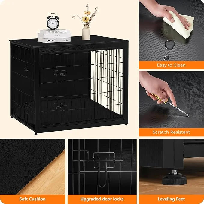 DWANTON Dog Crate Furniture with Cushion, Wooden Kennel Table with Double Doors, Indoor Dog House, Extra Large Size, 43.3"...