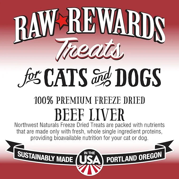 Northwest Naturals Raw Rewards Freeze-Dried Beef Liver Treats for Dogs and Cats - Bite-Sized Pieces - Healthy, 1 Ingredien...