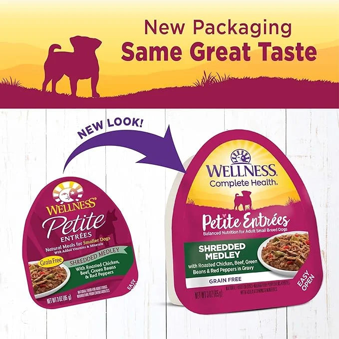 Wellness Natural Pet Food 3 Oz Grain Free Natural Wet Small Breed Roasted chicken, beef, green beans & Red Peppers. (12 Pa...