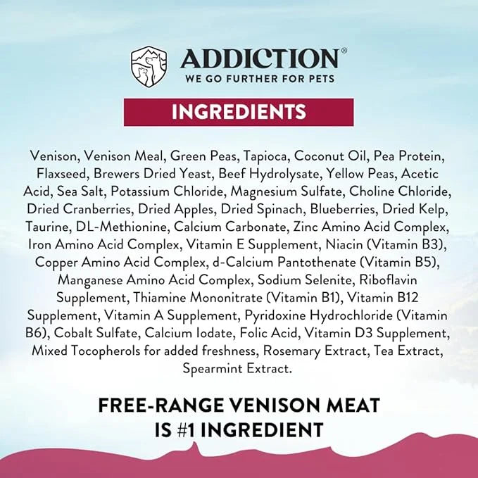 Addiction Viva La Venison All Life Stages Small Breed Grain-Free Premium Venison Dry Dog Food Crafted in New Zealand - 3.3...