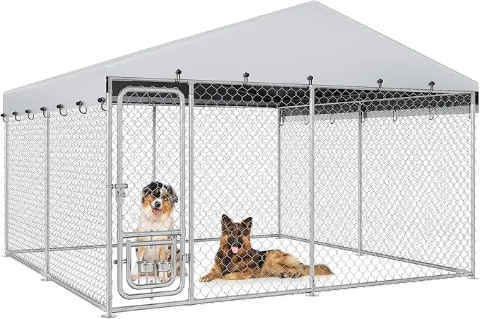 YITAHOME 10'x10' Large Outdoor Dog Kennel with Rotating Feeder Bowls, Outdoor Dog Enclosure with Roof, Heavy Duty Dog Cage...