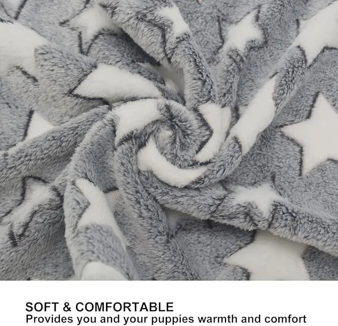 1 Pack 3 Puppy Blankets Cat Dog Blankets Super Soft Warm Sleep Mat Grey Star Cute Print Blanket Fluffy Fleece Pet Blanket ...
