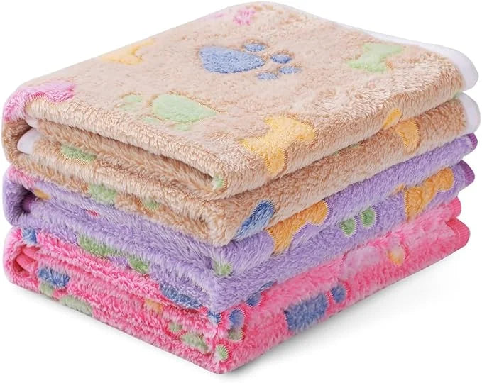 1 Pack 3 Blankets Super Soft Fluffy Cute Bone Pattern Pet Blanket Flannel Throw for Dog Puppy Cat Pink/Brown/Purple Medium...