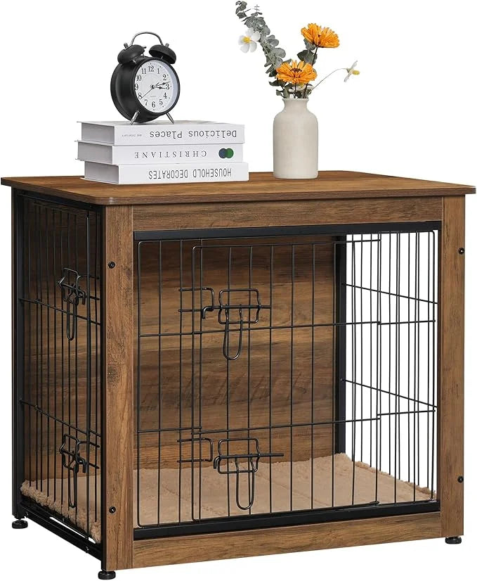 DWANTON Dog Crate Furniture with Cushion, Wooden Kennel Table with Double Doors, Indoor Dog House, Small/Medium/Large Size...