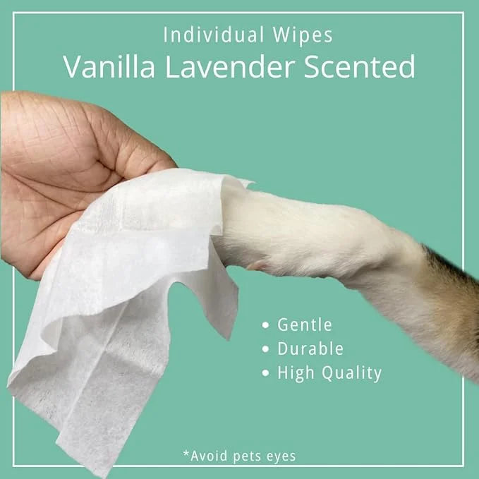 Vanilla Lavender Scent 180 Dog Poop Bags Rolls (12 rolls) & 25 Individual Pet Wipes - 2 in 1 Calming Cleaning Kit for Pet ...