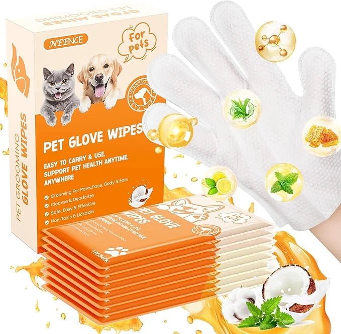NEENCE Extra Thick Pet Glove Wipes for Dogs & Cats, Dog Washing Gloves Cleaning Deodorizing for Paws,Butt and Body, Cat Ba...