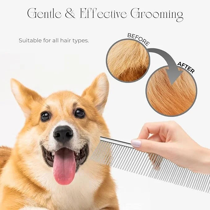 Flexzion Pet Grooming Comb Stainless Steel Cats Dogs Puppy Medium Animals Fur Trimmer Brush Accessory Tool With Smooth Tee...