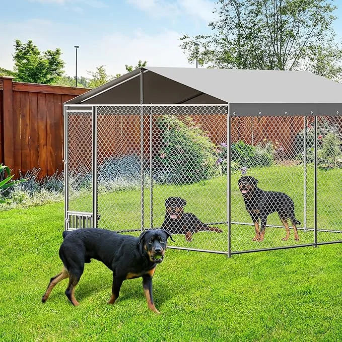 10x10x7 Ft Outdoor Dog Kennel, Heavy Duty Outside Dog Kennel with Waterproof and Anti-UV Roof Cover, Large Dog Enclosures ...