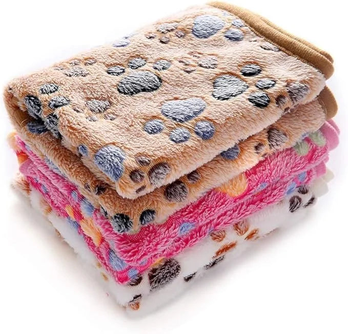 1 Pack 3 Blankets Super Soft Fluffy Premium Fleece Pet Blanket Flannel Throw for Dog Puppy Cat Paw Brown/Pink/White Medium...