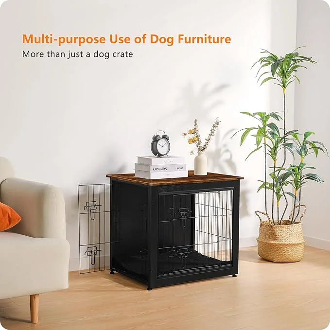 DWANTON Dog Crate Furniture with Cushion, Wooden Kennel Table with Double Doors, Indoor Dog House, Small/Medium/Large Size...