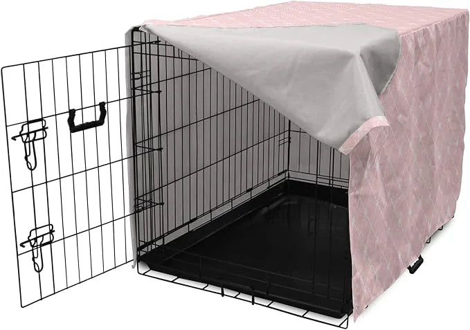 Ambesonne Blush Pink Dog Crate Cover, Abstract Monochrome Geometric Lace Inspired Grid Ornament with Stars Print, Easy to ...
